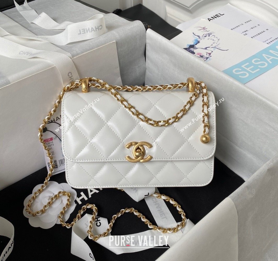 Chanel Quilted Calfskin Mini Flap Bag with Gold-Tone Balls AS2615 White 2025 (yezi-250111041)