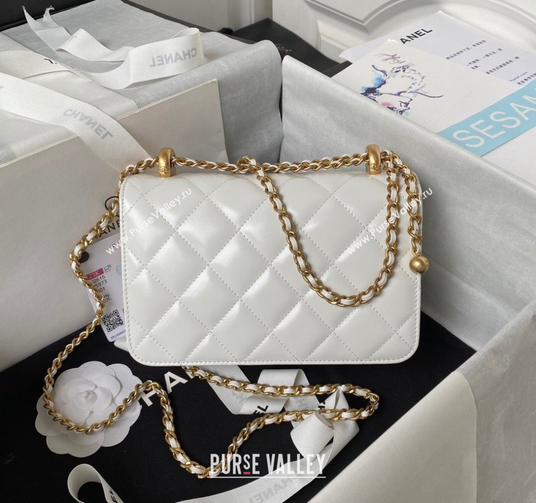 Chanel Quilted Calfskin Mini Flap Bag with Gold-Tone Balls AS2615 White 2025 (yezi-250111041)