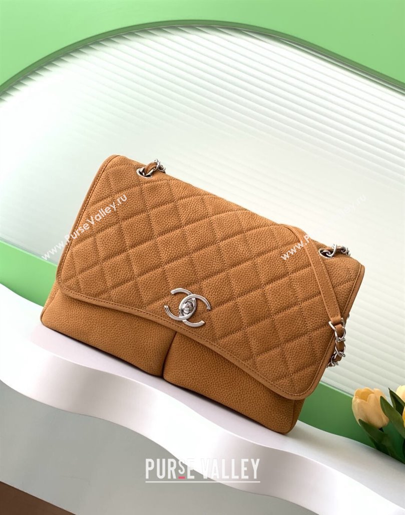 Chanel Vintage Litchi-Grained Calfskin Suede Flap Bag with Pouch Light Brown 2025 AS6068 (ssz-250111044)