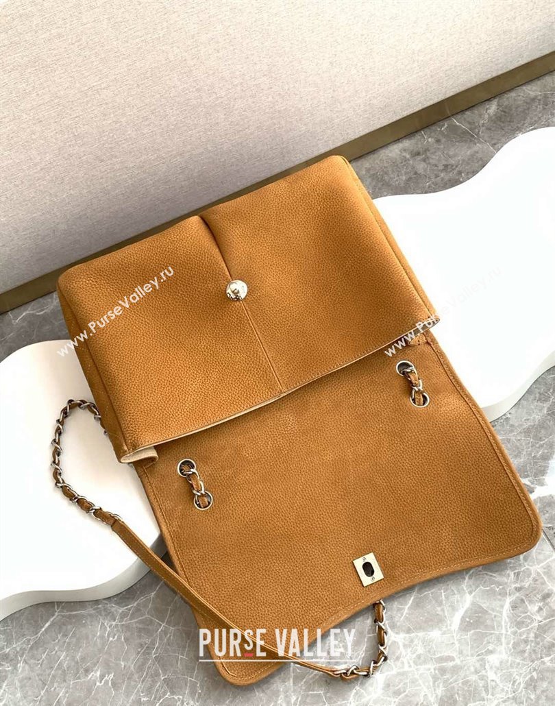 Chanel Vintage Litchi-Grained Calfskin Suede Flap Bag with Pouch Light Brown 2025 AS6068 (ssz-250111044)