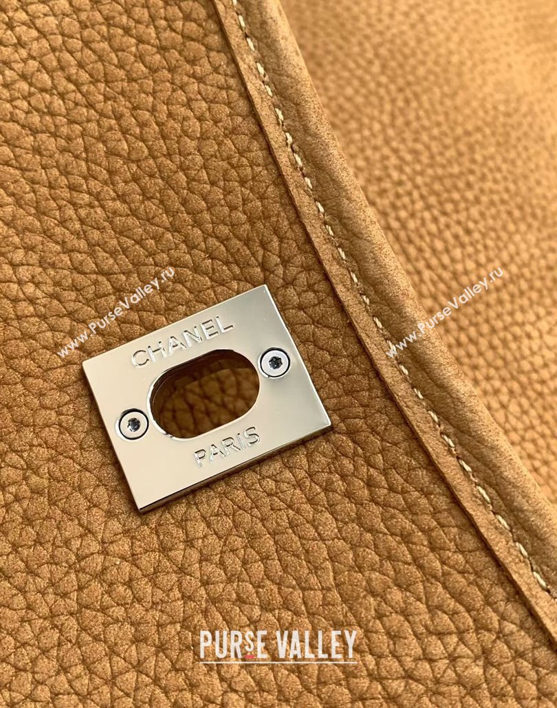 Chanel Vintage Litchi-Grained Calfskin Suede Flap Bag with Pouch Light Brown 2025 AS6068 (ssz-250111044)