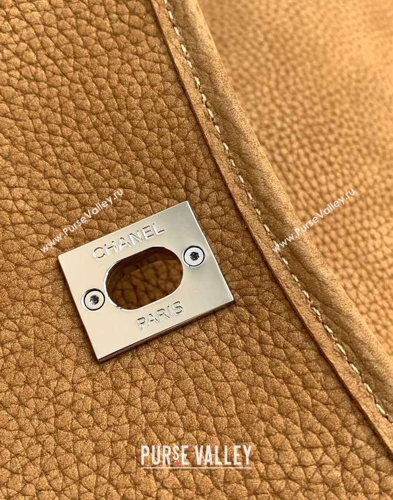 Chanel Vintage Litchi-Grained Calfskin Suede Flap Bag with Pouch Light Brown 2025 AS6068 (ssz-250111044)