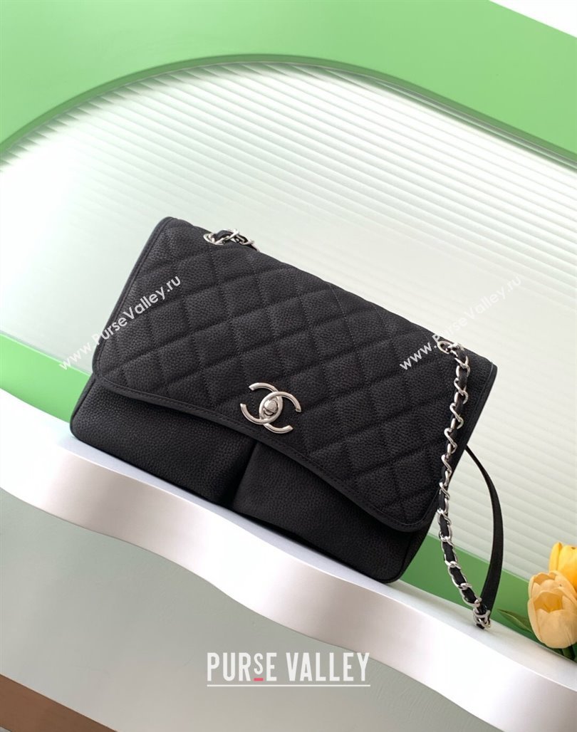 Chanel Vintage Litchi-Grained Calfskin Suede Flap Bag with Pouch Black1 2025 AS6068 (ssz-250111045)