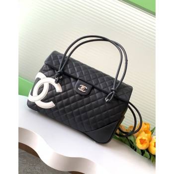 Chanel Quilted Calfskin Airport Flap Bag with Maxi CC Black/White2 2025 AS6338 (yezi-250111051)