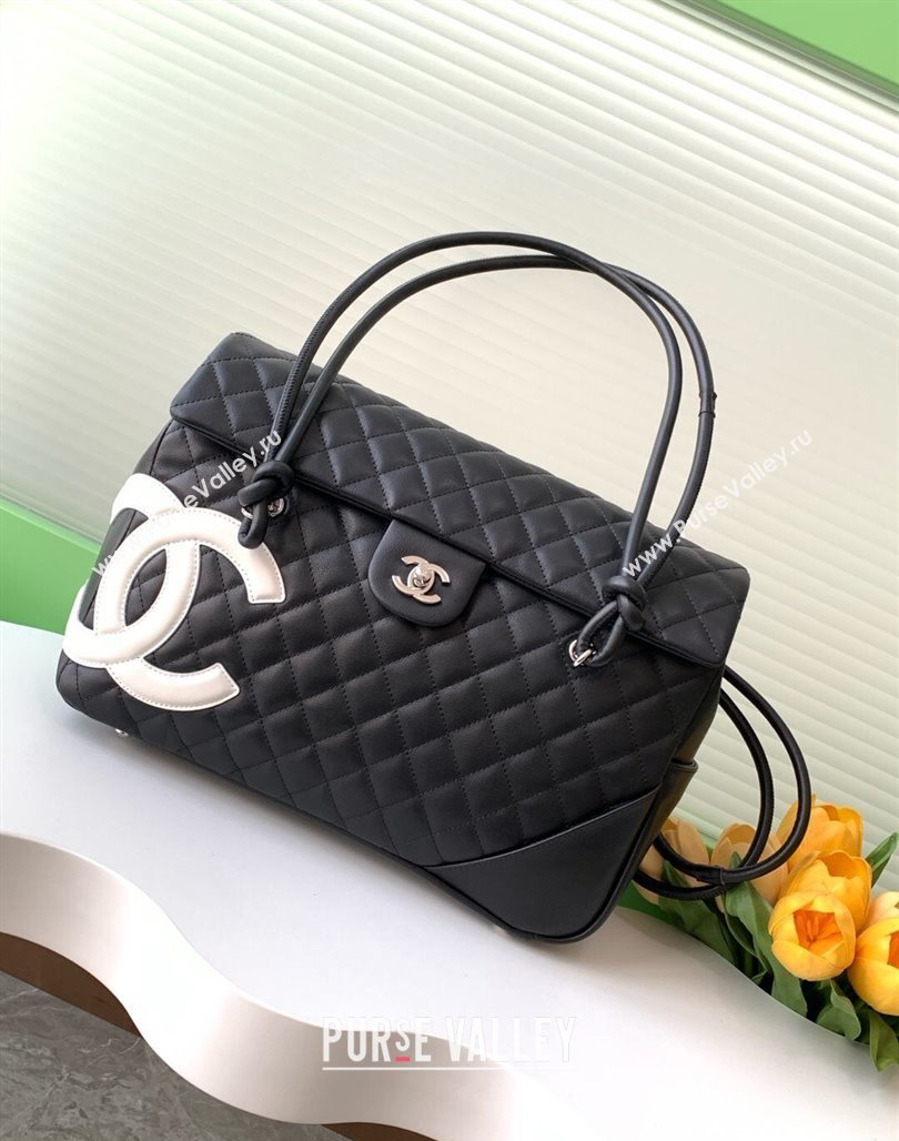 Chanel Quilted Calfskin Airport Flap Bag with Maxi CC Black/White2 2025 AS6338 (yezi-250111051)