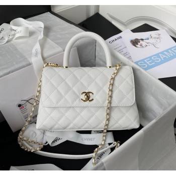 Chanel Coco Handle Quilted Grained Calfskin Small Flap Bag with Top Handle A92990 White 2025 0111 (yezi-250111004)