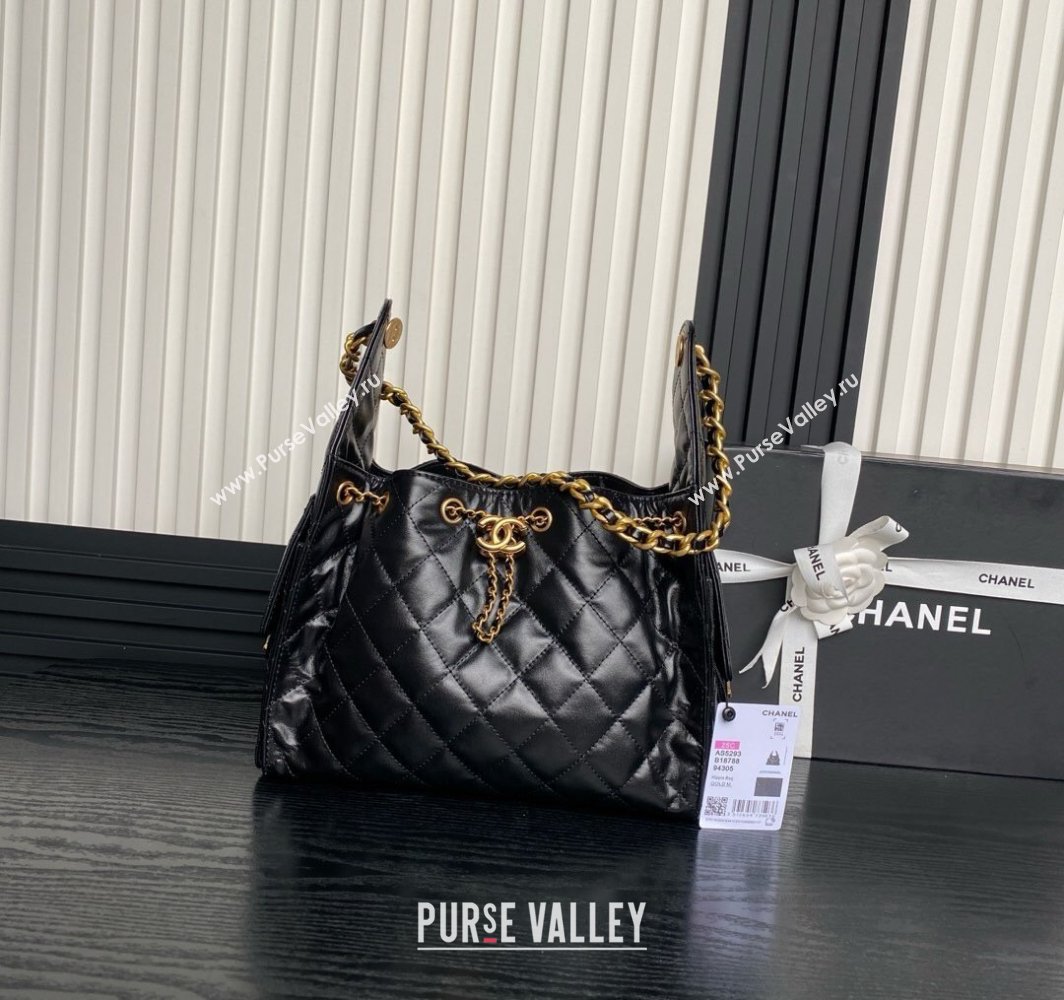 Chanel Quilted Shiny Calfskin Medium Hobo bag AS5293 Black 2025 (yezi-250111025)