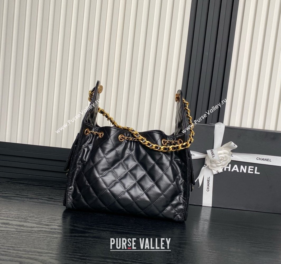 Chanel Quilted Shiny Calfskin Medium Hobo bag AS5293 Black 2025 (yezi-250111025)