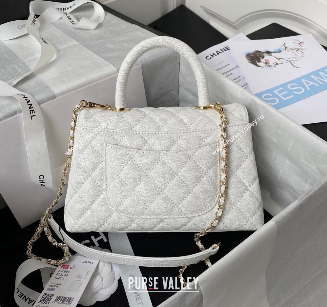 Chanel Coco Handle Quilted Grained Calfskin Small Flap Bag with Top Handle A92990 White 2025 0111 (yezi-250111004)