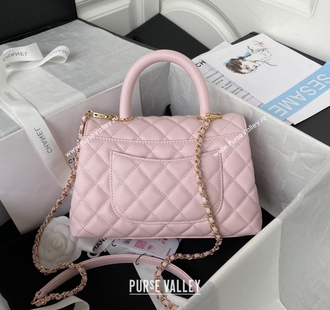 Chanel Coco Handle Quilted Grained Calfskin Small Flap Bag with Top Handle A92990 Light Pink 2025 0111 (yezi-250111001)