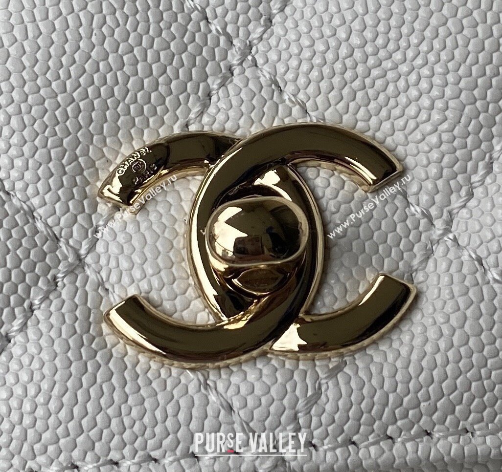 Chanel Coco Handle Quilted Grained Calfskin Small Flap Bag with Top Handle A92990 White 2025 0111 (yezi-250111004)