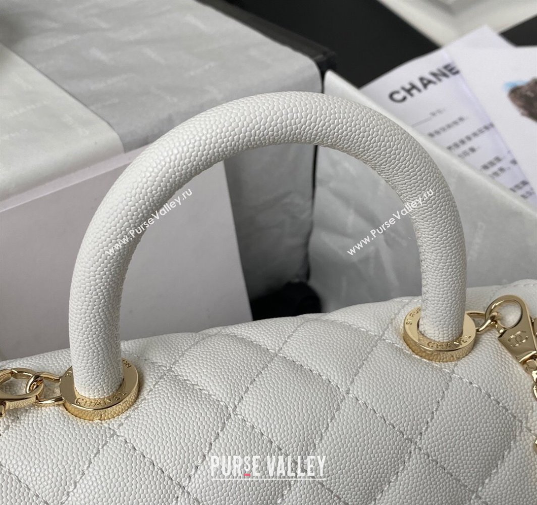 Chanel Coco Handle Quilted Grained Calfskin Small Flap Bag with Top Handle A92990 White 2025 0111 (yezi-250111004)