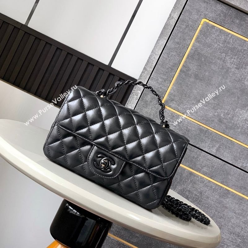 Chanel Quilted Lambskin Lacquered Metal Mini Flap Bag with Top Handle Black 2025 AS5243 (yezi-250111071)