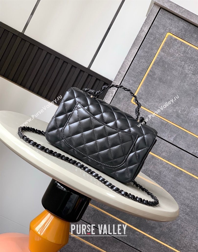 Chanel Quilted Lambskin Lacquered Metal Mini Flap Bag with Top Handle Black 2025 AS5243 (yezi-250111071)