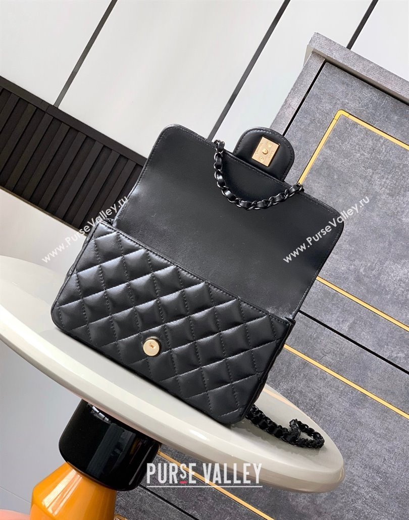 Chanel Quilted Lambskin Lacquered Metal Mini Flap Bag with Top Handle Black 2025 AS5243 (yezi-250111071)