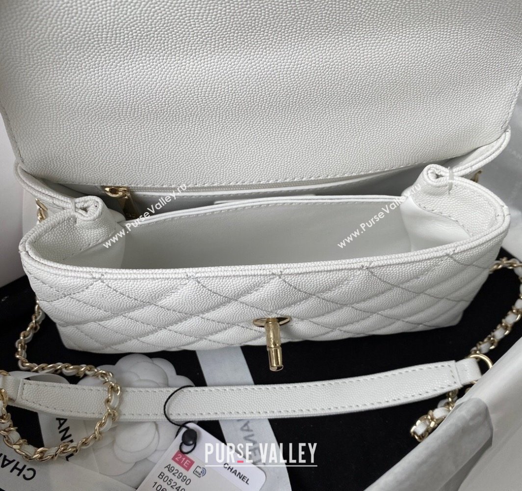 Chanel Coco Handle Quilted Grained Calfskin Small Flap Bag with Top Handle A92990 White 2025 0111 (yezi-250111004)