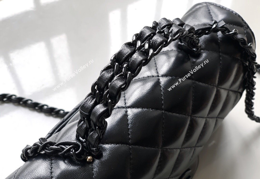 Chanel Quilted Lambskin Lacquered Metal Mini Flap Bag with Top Handle Black 2025 AS5243 (yezi-250111071)