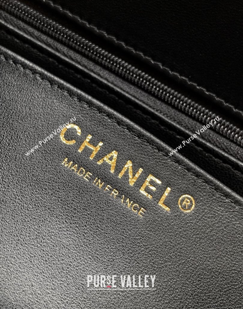 Chanel Quilted Lambskin Lacquered Metal Mini Flap Bag with Top Handle Black 2025 AS5243 (yezi-250111071)