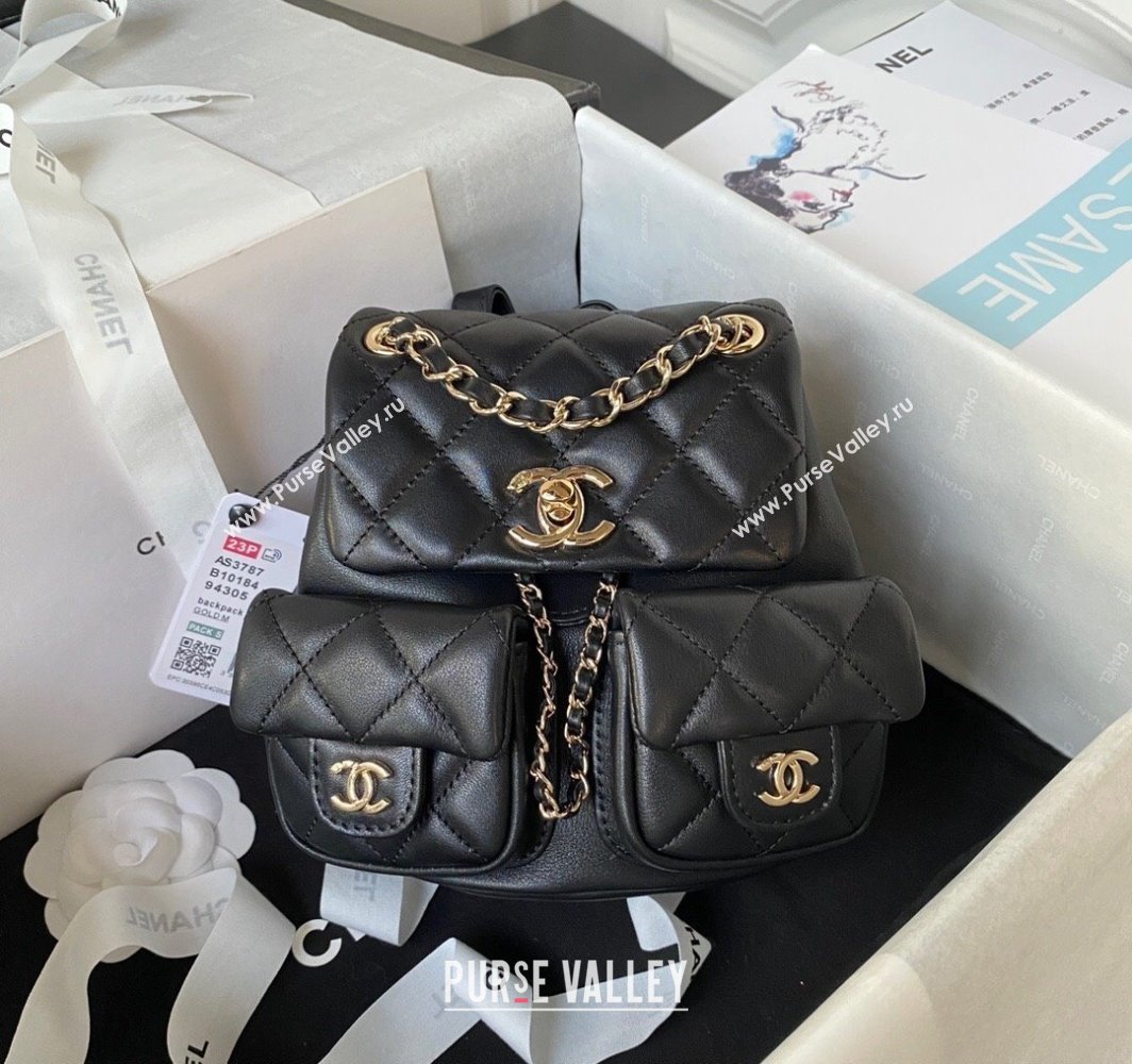 Chanel Lambskin Small Backpack Bag AS3787 Black 2025 (yezi-250111076)