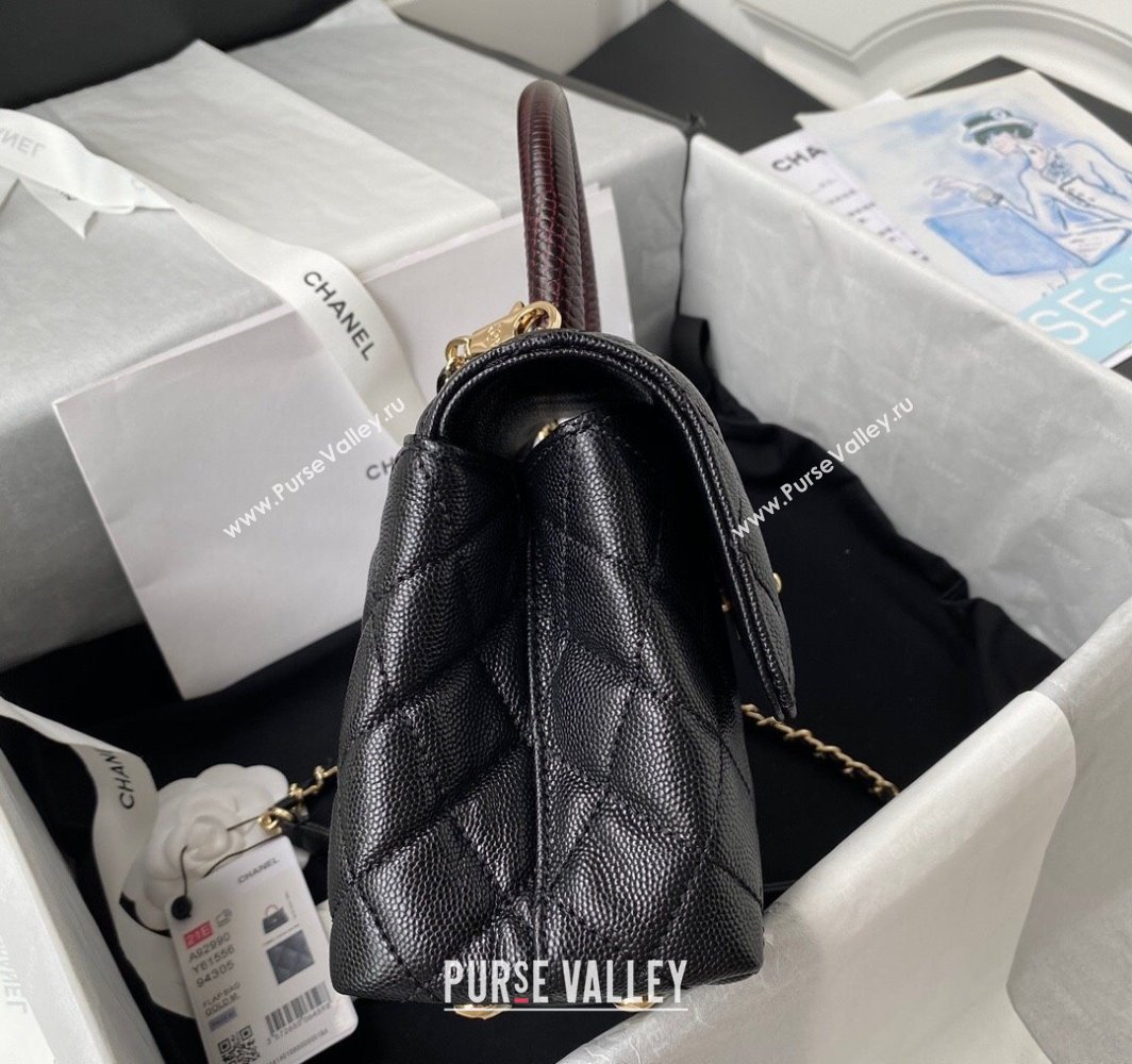 Chanel Coco Handle Quilted Grained Calfskin Small Flap Bag with Top Handle A92990 Black/Burgundy 2025 0111 (yezi-250111005)