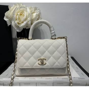 Chanel Coco Handle Quilted Grained Calfskin Mini Flap Bag with Top Handle AS2215 White 2025 0111 (yezi-250111009)