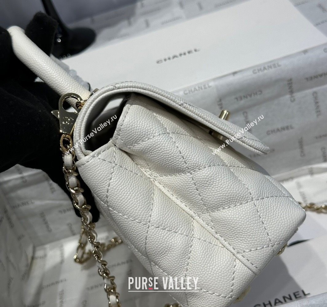 Chanel Coco Handle Quilted Grained Calfskin Mini Flap Bag with Top Handle AS2215 White 2025 0111 (yezi-250111009)