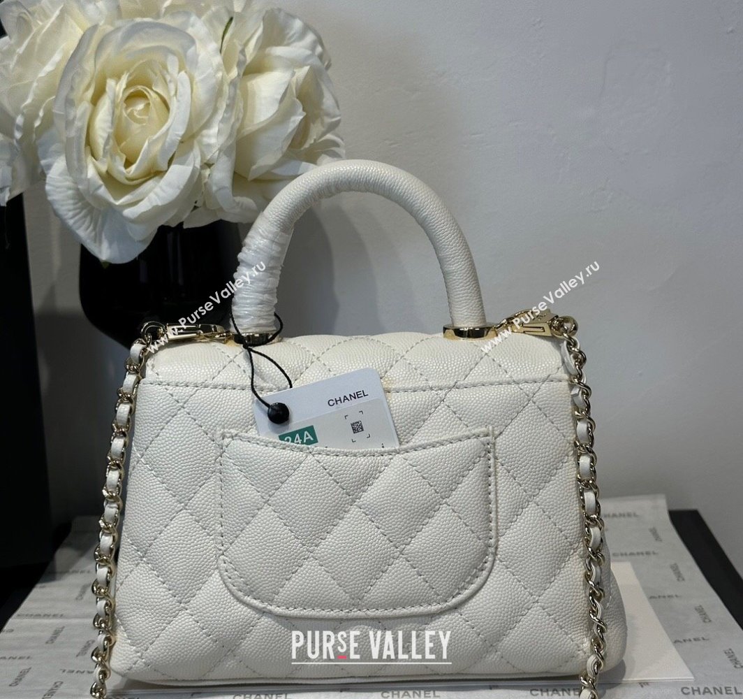 Chanel Coco Handle Quilted Grained Calfskin Mini Flap Bag with Top Handle AS2215 White 2025 0111 (yezi-250111009)