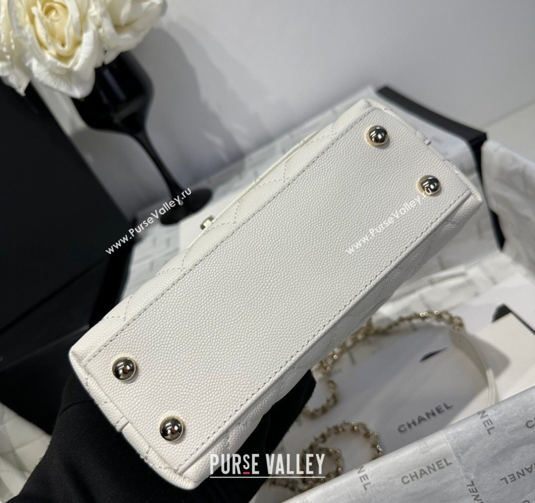 Chanel Coco Handle Quilted Grained Calfskin Mini Flap Bag with Top Handle AS2215 White 2025 0111 (yezi-250111009)