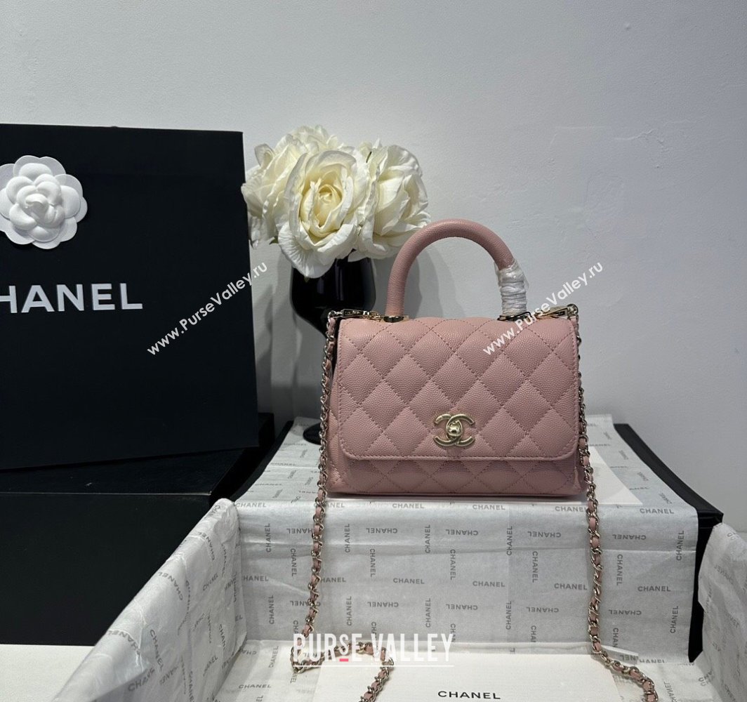 Chanel Coco Handle Quilted Grained Calfskin Mini Flap Bag with Top Handle AS2215 Light Pink 2025 0111 (yezi-250111010)