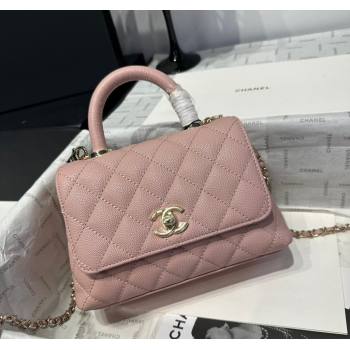 Chanel Coco Handle Quilted Grained Calfskin Mini Flap Bag with Top Handle AS2215 Light Pink 2025 0111 (yezi-250111010)