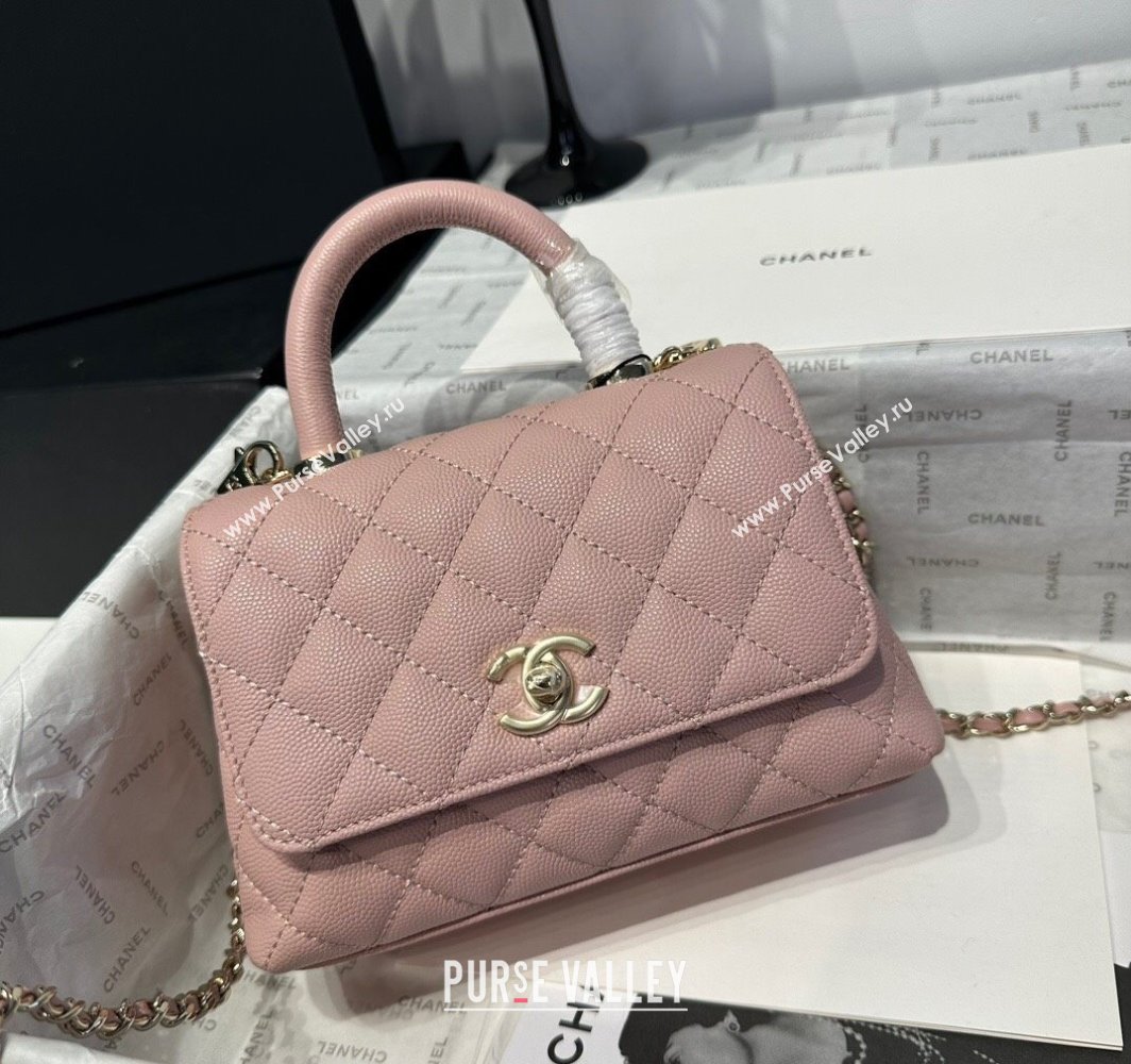 Chanel Coco Handle Quilted Grained Calfskin Mini Flap Bag with Top Handle AS2215 Light Pink 2025 0111 (yezi-250111010)