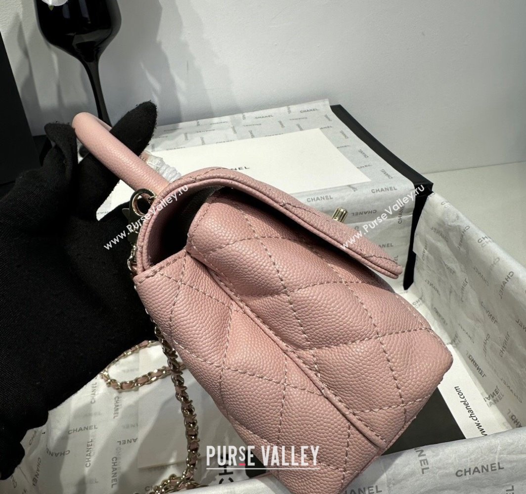 Chanel Coco Handle Quilted Grained Calfskin Mini Flap Bag with Top Handle AS2215 Light Pink 2025 0111 (yezi-250111010)