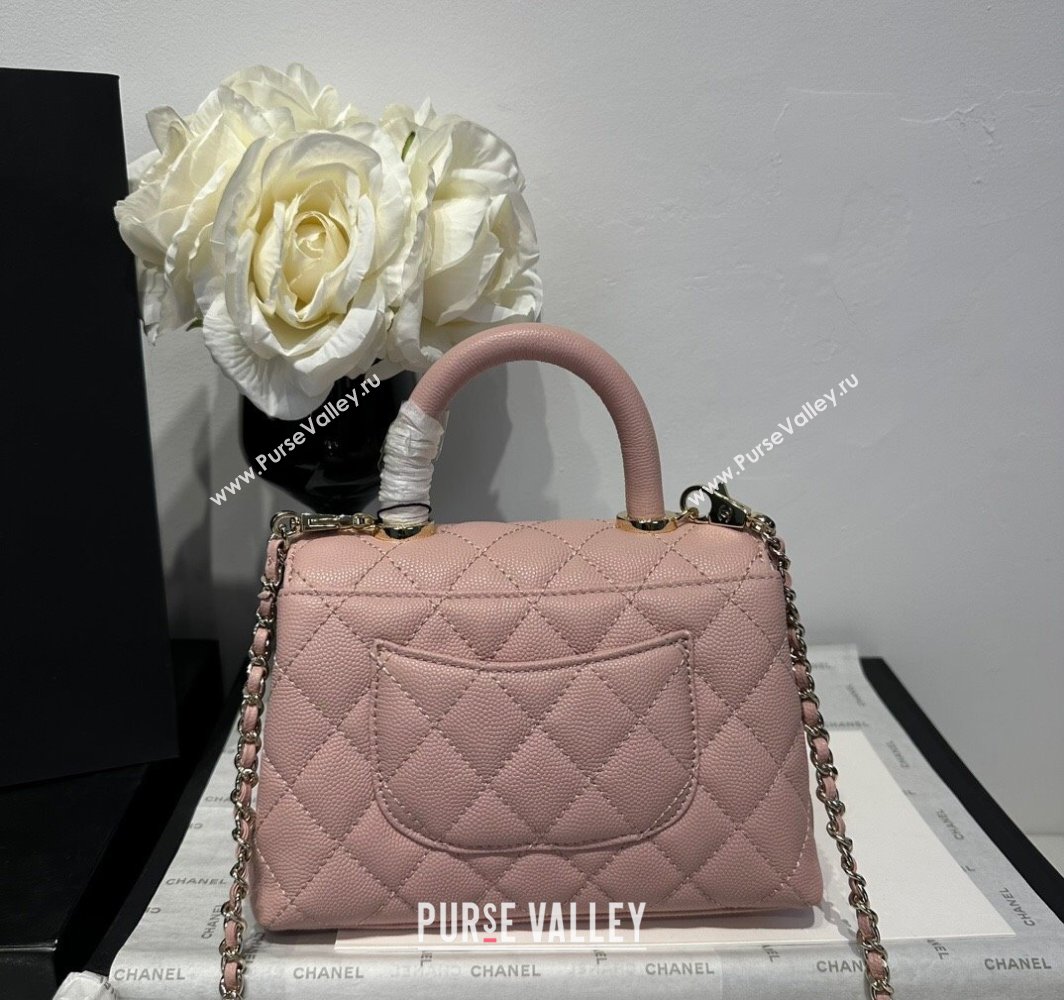 Chanel Coco Handle Quilted Grained Calfskin Mini Flap Bag with Top Handle AS2215 Light Pink 2025 0111 (yezi-250111010)