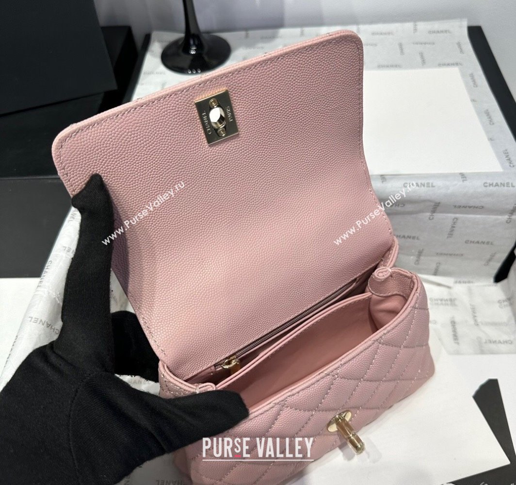 Chanel Coco Handle Quilted Grained Calfskin Mini Flap Bag with Top Handle AS2215 Light Pink 2025 0111 (yezi-250111010)