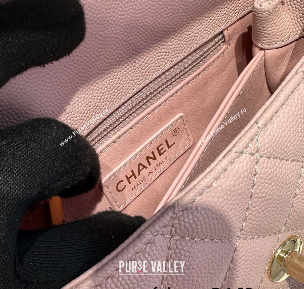 Chanel Coco Handle Quilted Grained Calfskin Mini Flap Bag with Top Handle AS2215 Light Pink 2025 0111 (yezi-250111010)