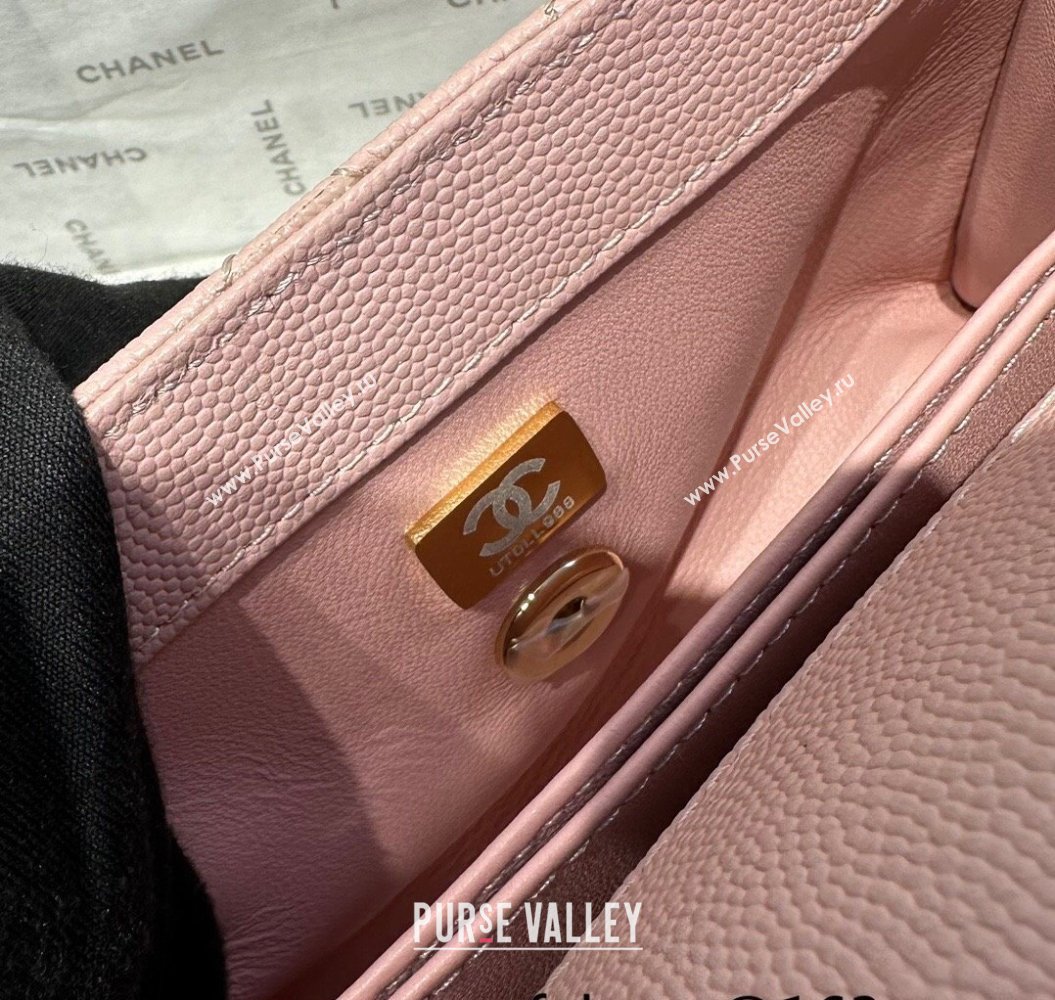 Chanel Coco Handle Quilted Grained Calfskin Mini Flap Bag with Top Handle AS2215 Light Pink 2025 0111 (yezi-250111010)