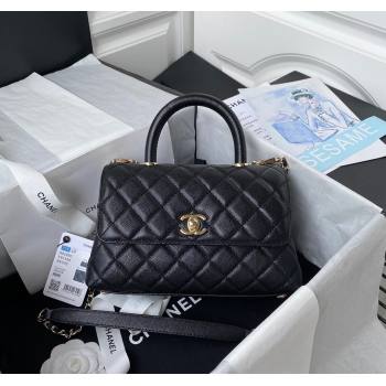 Chanel Coco Handle Quilted Grained Calfskin Small Flap Bag with Top Handle A92990 Black2 2025 0111 (yezi-250111006)