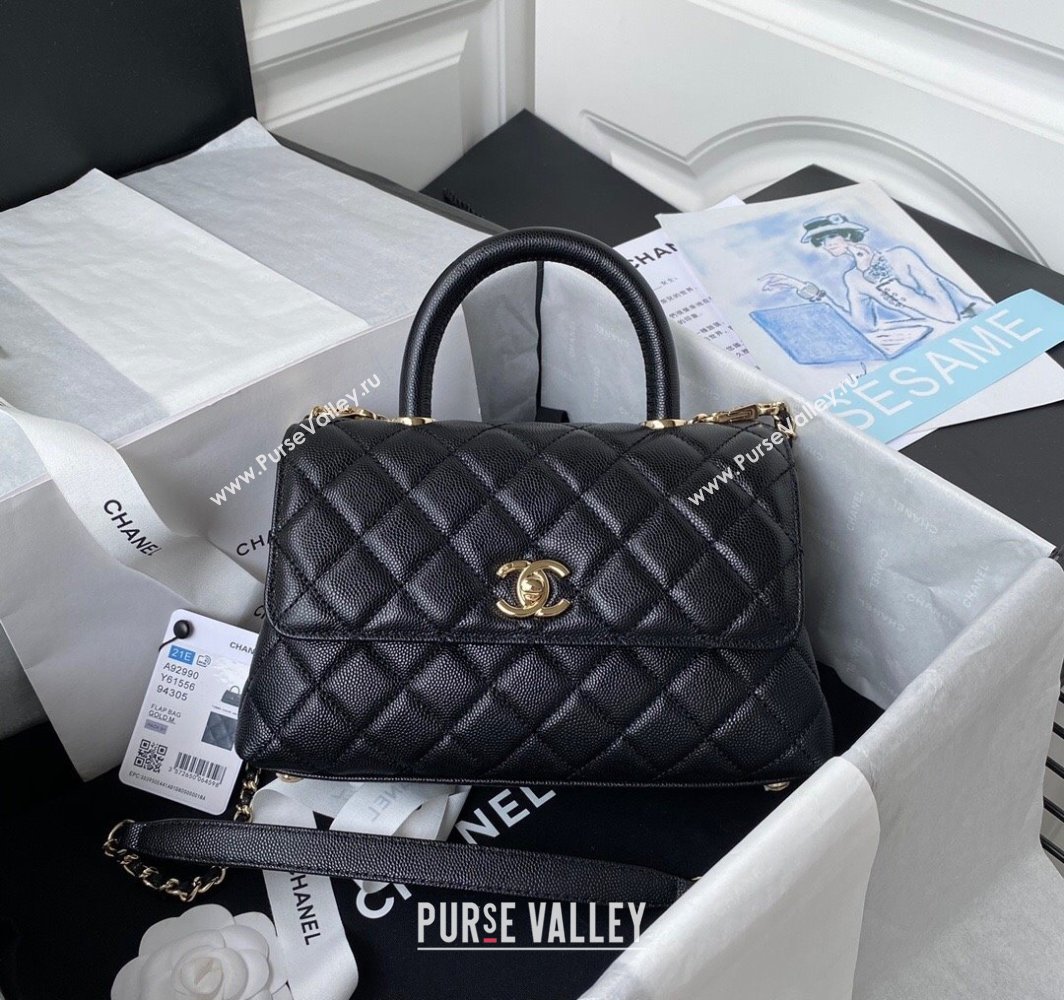 Chanel Coco Handle Quilted Grained Calfskin Small Flap Bag with Top Handle A92990 Black2 2025 0111 (yezi-250111006)