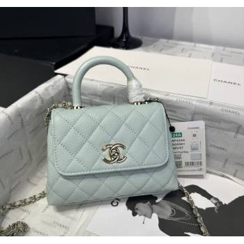 Chanel Coco Handle Quilted Grained Calfskin Nano Flap Bag with Top Handle AP4424 Light Green 2025 0111 (yezi-250111011)