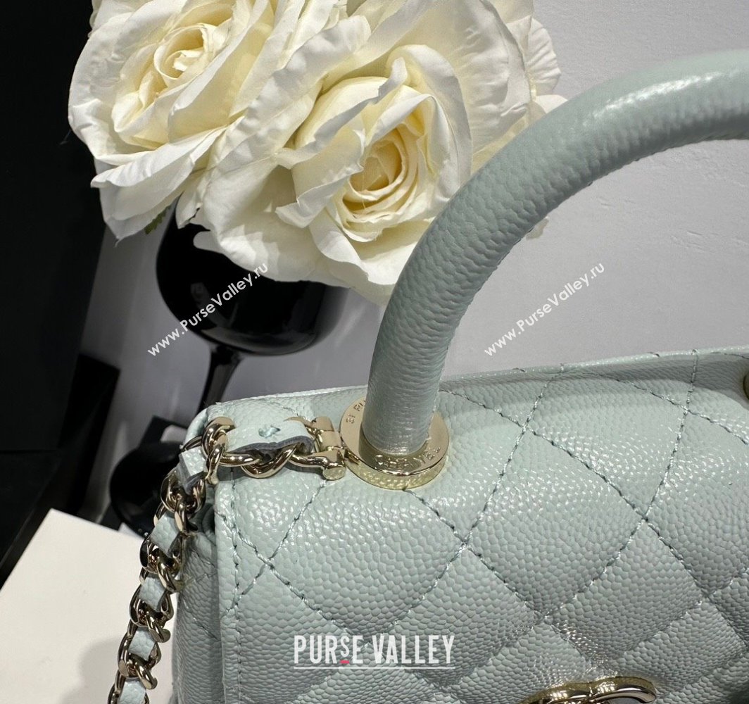 Chanel Coco Handle Quilted Grained Calfskin Nano Flap Bag with Top Handle AP4424 Light Green 2025 0111 (yezi-250111011)