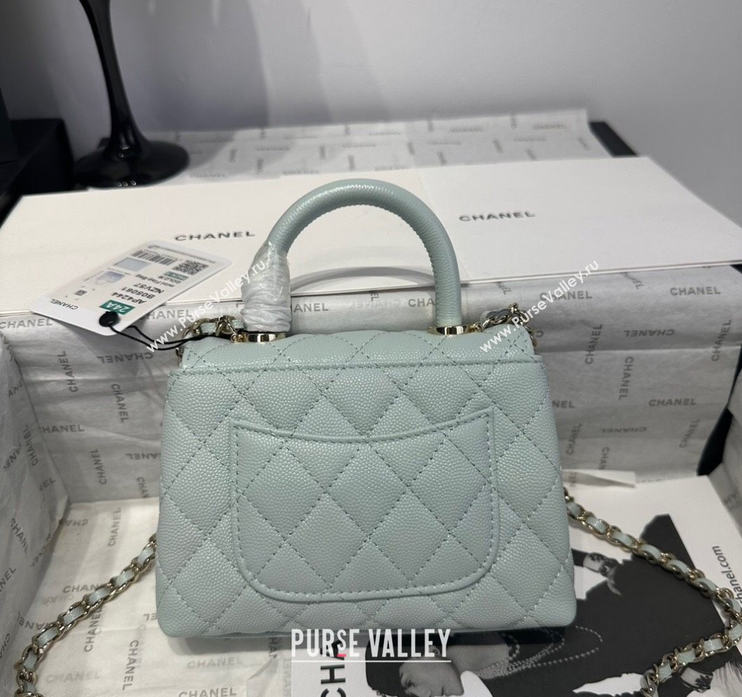 Chanel Coco Handle Quilted Grained Calfskin Nano Flap Bag with Top Handle AP4424 Light Green 2025 0111 (yezi-250111011)