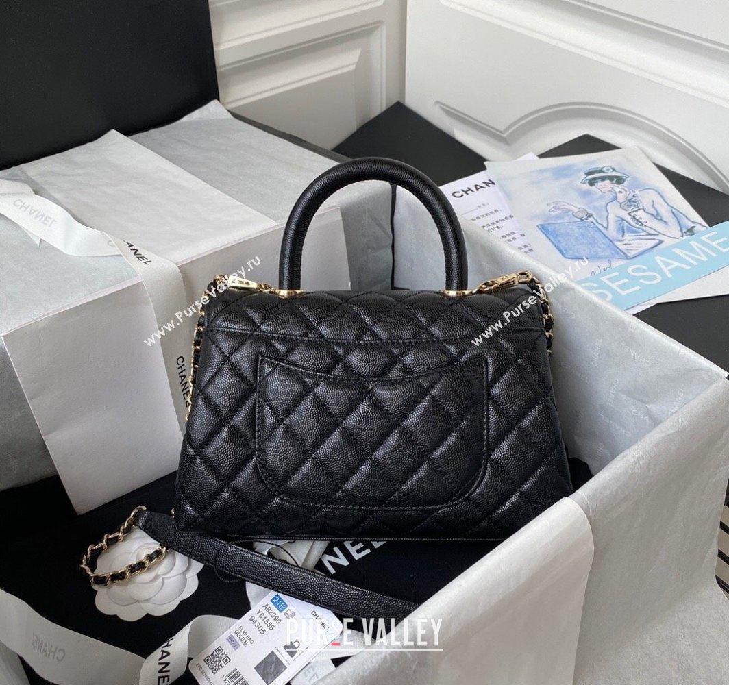 Chanel Coco Handle Quilted Grained Calfskin Small Flap Bag with Top Handle A92990 Black2 2025 0111 (yezi-250111006)