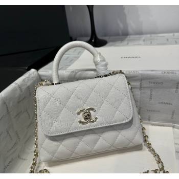 Chanel Coco Handle Quilted Grained Calfskin Nano Flap Bag with Top Handle AP4424 White 2025 0111 (yezi-250111012)