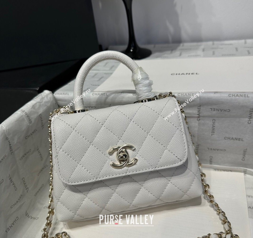 Chanel Coco Handle Quilted Grained Calfskin Nano Flap Bag with Top Handle AP4424 White 2025 0111 (yezi-250111012)