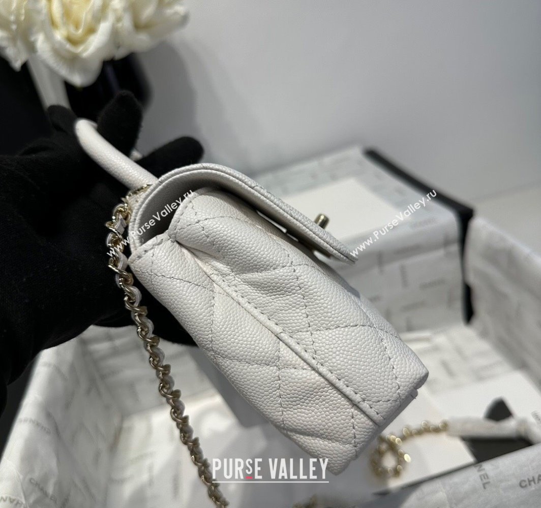 Chanel Coco Handle Quilted Grained Calfskin Nano Flap Bag with Top Handle AP4424 White 2025 0111 (yezi-250111012)