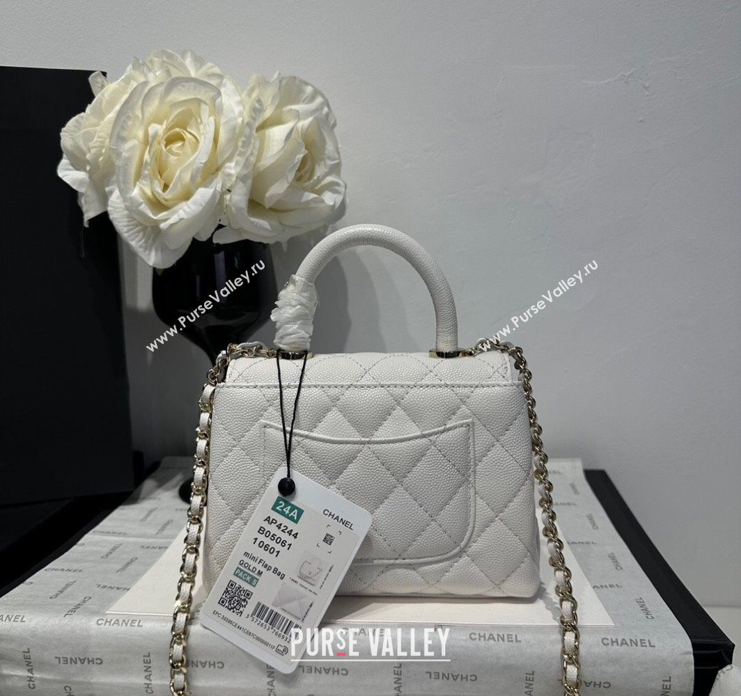 Chanel Coco Handle Quilted Grained Calfskin Nano Flap Bag with Top Handle AP4424 White 2025 0111 (yezi-250111012)