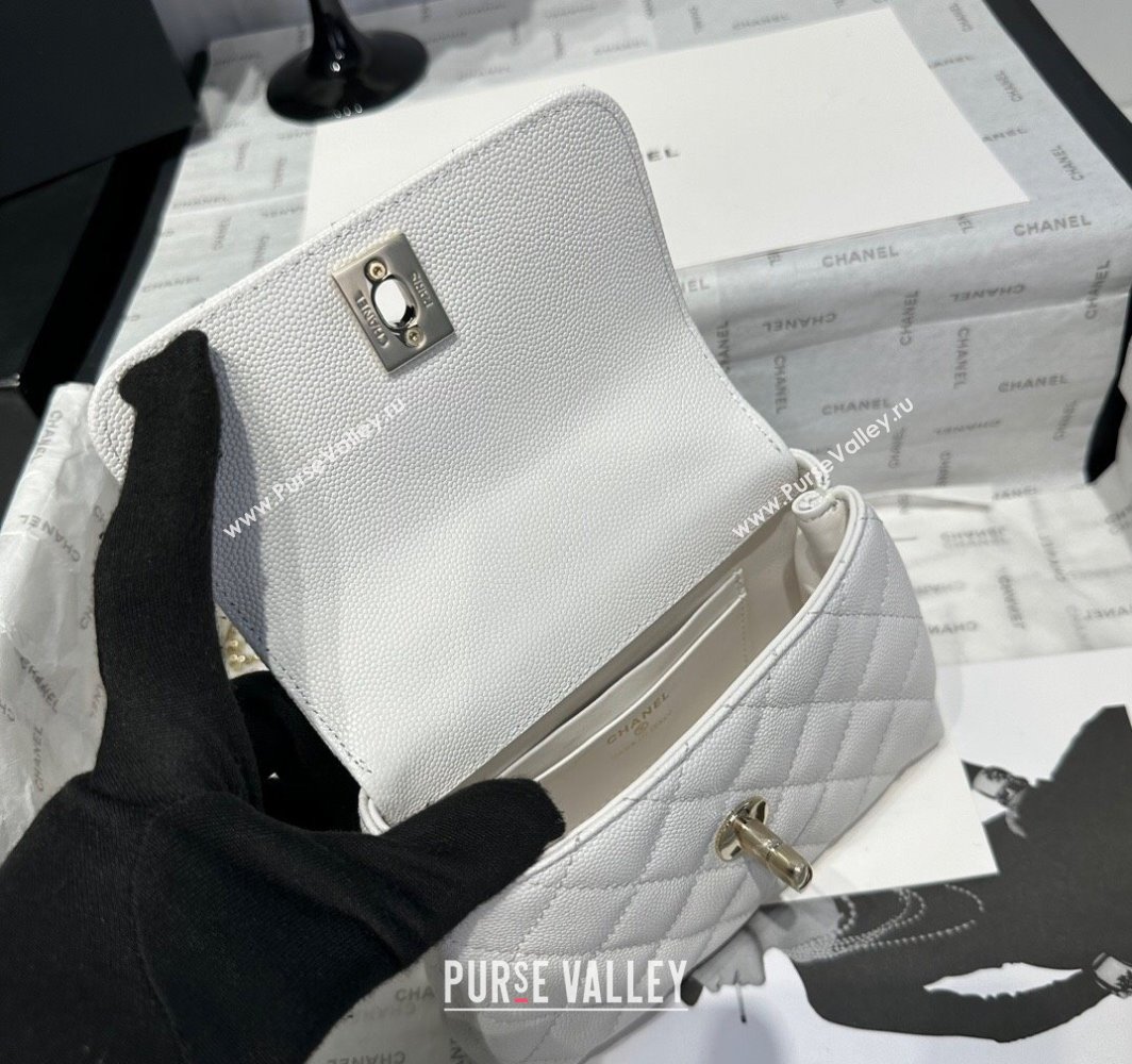 Chanel Coco Handle Quilted Grained Calfskin Nano Flap Bag with Top Handle AP4424 White 2025 0111 (yezi-250111012)