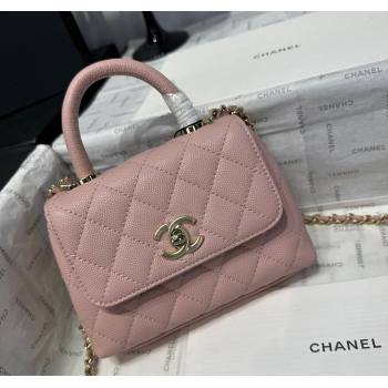 Chanel Coco Handle Quilted Grained Calfskin Nano Flap Bag with Top Handle AP4424 Light Pink 2025 0111 (yezi-250111013)