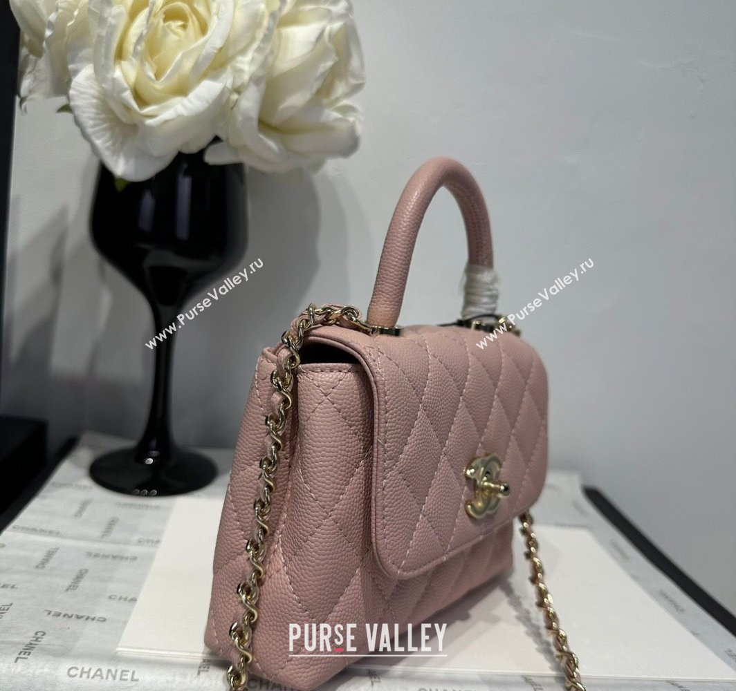 Chanel Coco Handle Quilted Grained Calfskin Nano Flap Bag with Top Handle AP4424 Light Pink 2025 0111 (yezi-250111013)