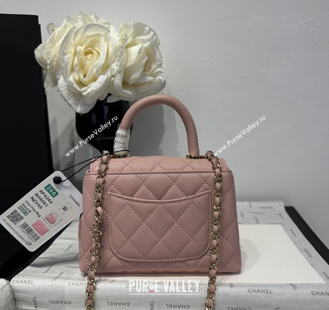 Chanel Coco Handle Quilted Grained Calfskin Nano Flap Bag with Top Handle AP4424 Light Pink 2025 0111 (yezi-250111013)